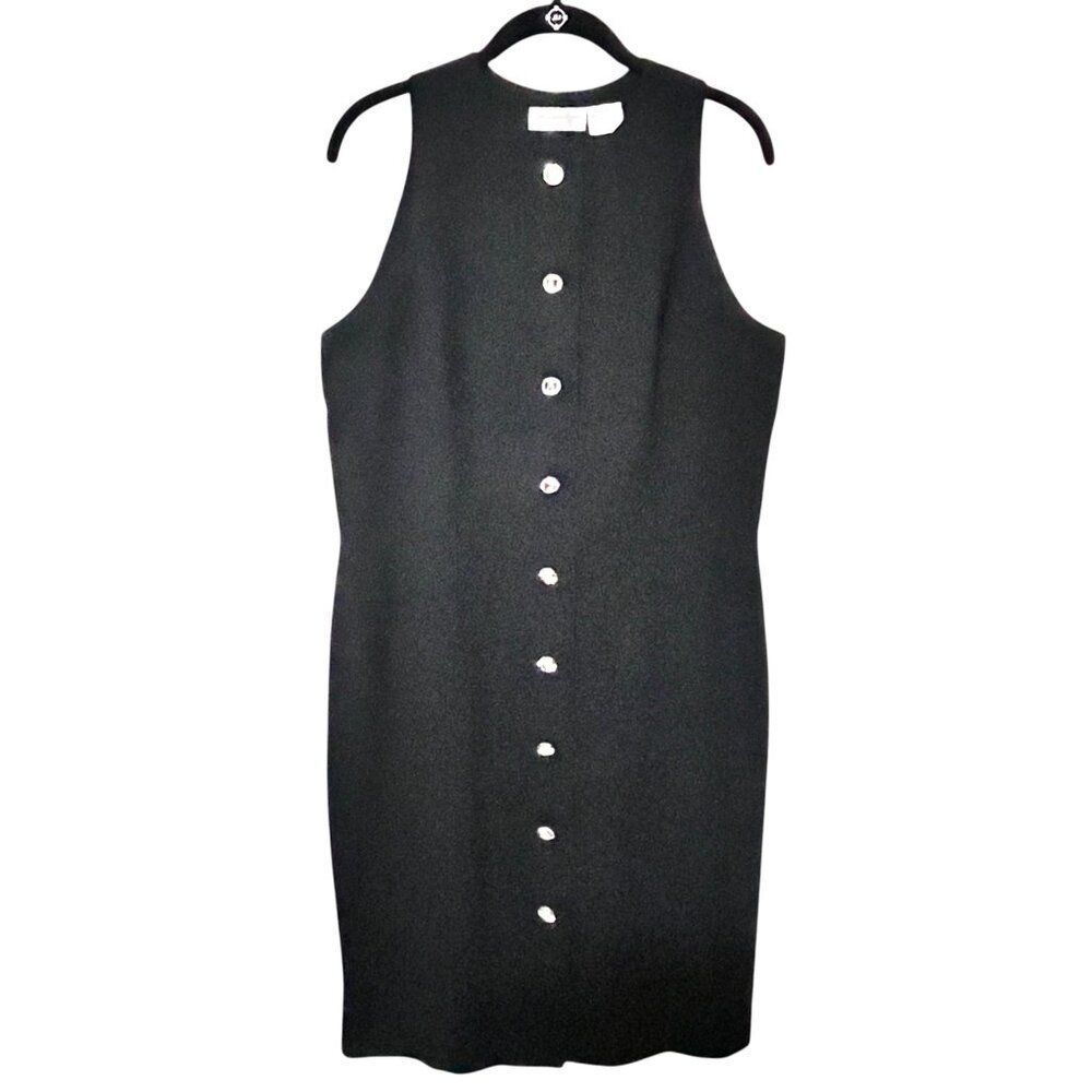 Vintage Liz Claiborne Dress Black Sheath Crystal Buttons Minimalist 90s